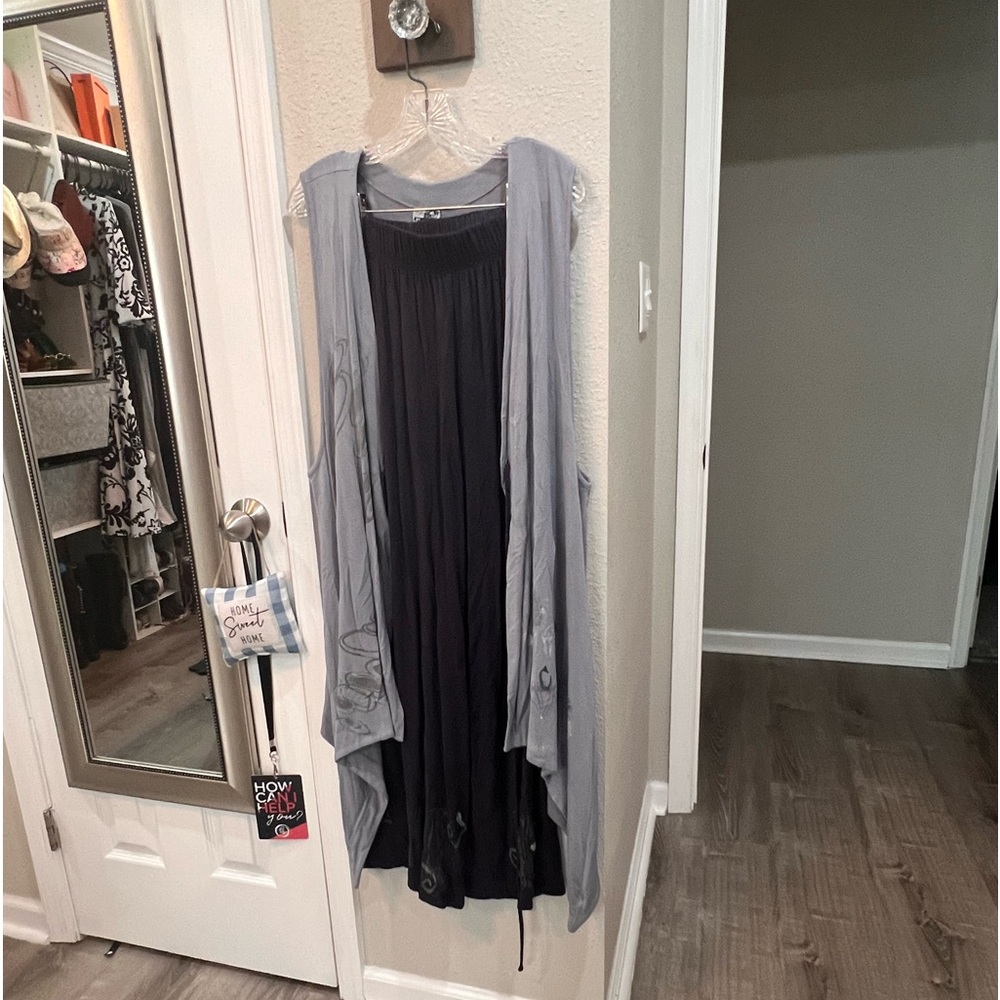 Vintage Blue Fish Duster vest and palazzo pants set